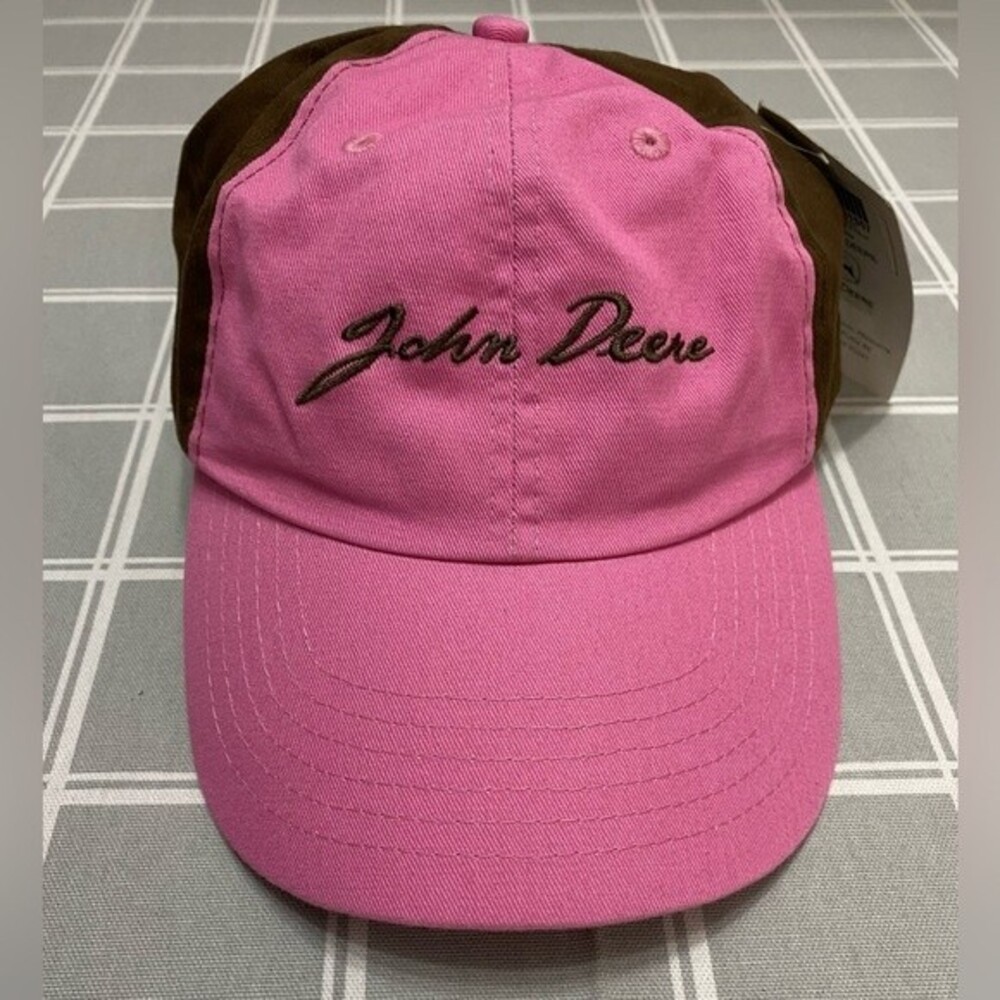 NWT John Deere Hat Pink Brown 100% Cotton Baseball Cap Cursive Embroidered Logo